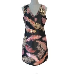 Etcetera Dress Black V-neck Feather Print Gold‎ Silver Accent Size 6